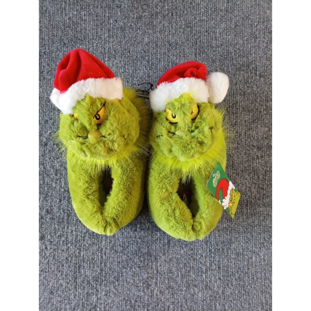 The Grinch Plush Slippers Kids Boys Size 9-10 Christmas Dr Seuss NWT Green